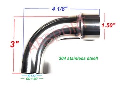 90 Degree Mandrel Bend Elbow, 1.25″ NPT 1″ female thread 304 Stainless Steel.