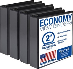 Samsill 2 Inch 3 Ring Binders, Economy Round Ring, Clear View 4-Pack, Black
