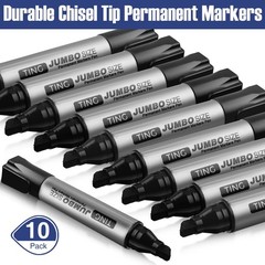 Fuutreo 10 Pack Jumbo Permanent Markers Bulk Large Chisel Tip Permanent Markers