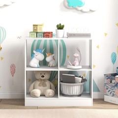 Costzon Toy Organizers And Storage Wooden White 4-Cube Kids Bookcase For Books