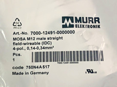 Murr Elektronik 7000-12491-0000000 Connector M12 Male Field-Wireable IDC 4 Pin