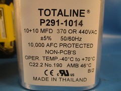 LOT OF 2 Totaline P291-1014, HVAC Capacitor, Run, Oval, 440 Volt, 10 MFD