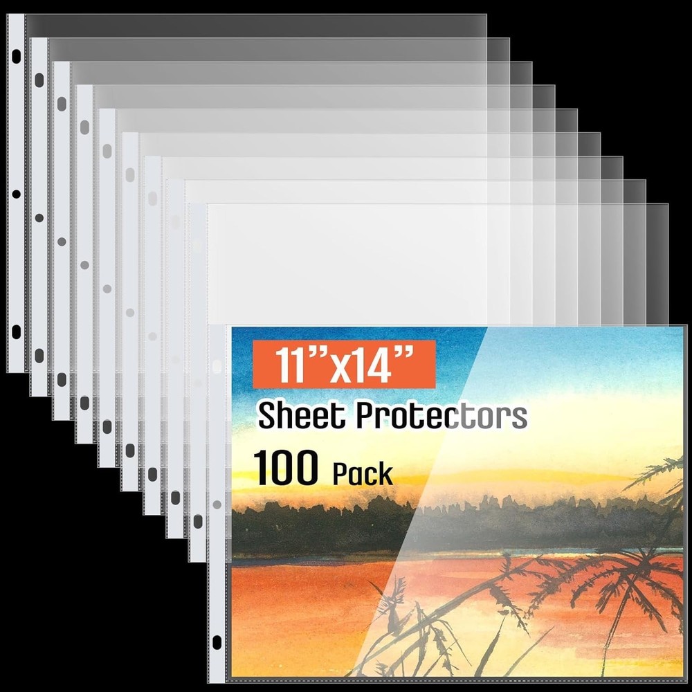 100 Pack 11 x 14 Inch Sheet Protectors, Heavyweight Landscape Sleeves 11 x 14…