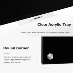 Magnetic Large Black Dry Erase Board, 48″ x 36″ | Black Glass Board Frameless Wa