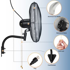 Garvee 20″ Industrial Wall Fan 3 Speed Oscillating 4800 CFM 90° Tilt Heavy Duty