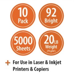 Pen+Gear Copy Paper 8.5″ x 11″ 92 Bright White 20 lb 10 Ream Case (5,000 Sheets)