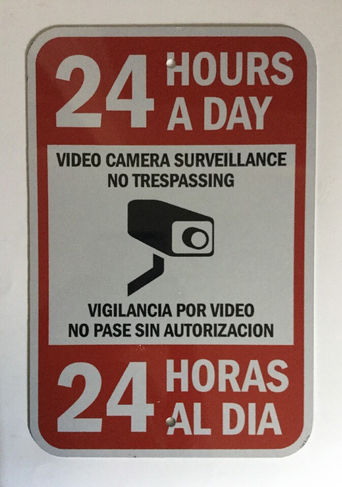 24 Hours A Day Video Camera Surveillance Metal Aluminum Sign Legend Bilingual