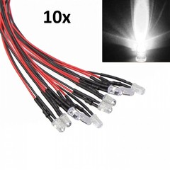 10x White 1-LED Light Bulb Wired Round Top General-Use 5V-12V Bright Single Lamp