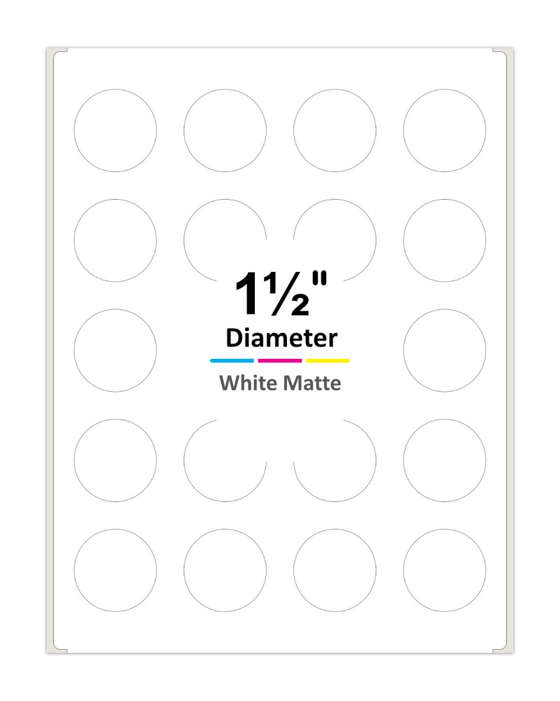1.5 Inch Round Labels for Laser / Inkjet Printers Permanent Adhesive White Matte