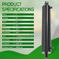 5″x24″ Log Splitter Hydraulic Cylinders Double Acting 5″ Bore 24″ Stroke 2″ Rod