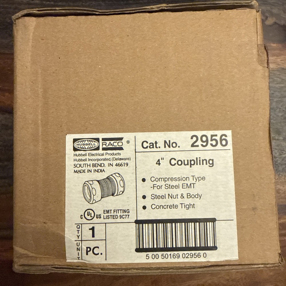 RACO Hubbell 4” EMT Concrete Tight Compression Coupling No. 2956 Zinc Plated New