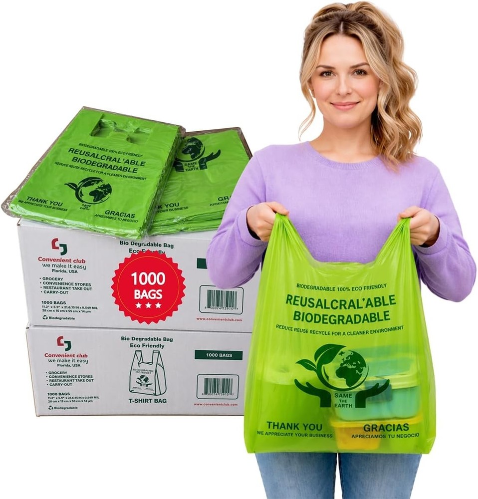 Thank You Biodegradable Eco Plastic Bags 1000 Count 12” x 6.5” x 22” 15 Mic