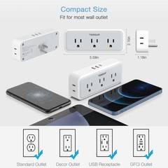 Multi Plug Outlet Extender, USB C Wall Charger, 5 Outlets (USB-C), Gray