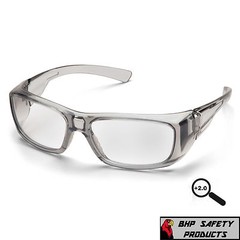 PYRAMEX EMERGE GRAY 2.0 CLEAR FULL MAGNIFICATION READER LENS SAFETY GLASSES Z87+