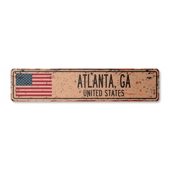 ATLANTA GA UNITED STATES Vintage Street Sign American flag city country rustic