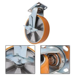 4 Pcs Industrial Casters 8″ Caster Wheel With Brake 6000lbs Orange Aluminum Core