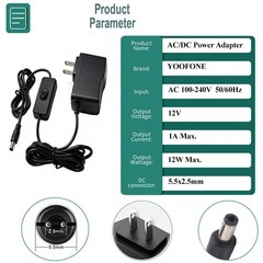 12V 1A DC Power Supply with On/Off Switch Adapter AC 100-240V 50-60Hz to DC 1…