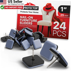 24 Pcs 1″ X-PROTECTOR Nail-On Chair Leg Glides Furniture Sliders Grey Floor Pads