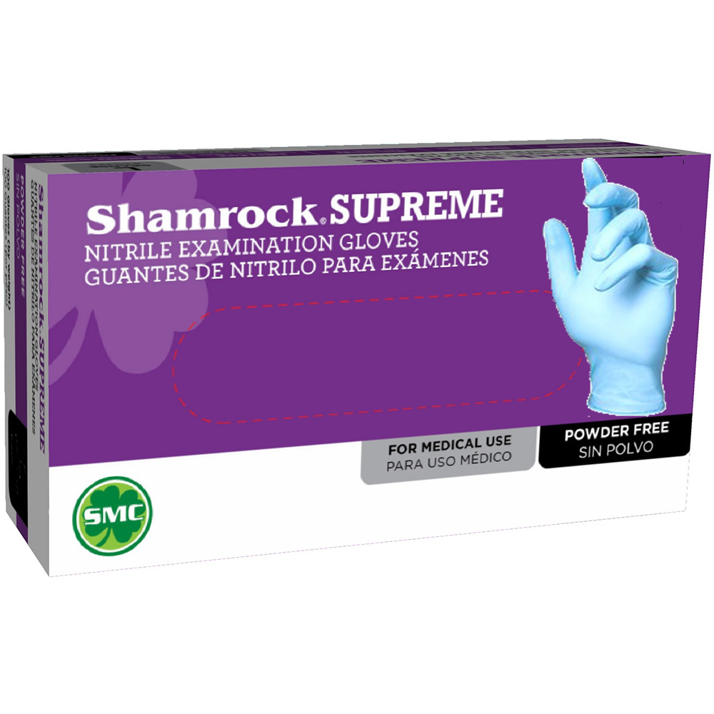 Shamrock Supreme Blue Nitrile Exam Gloves, Powder Free, Size Large, Box of 95