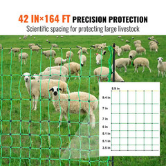 Electric Fence Netting, 42 In. H X 164 Ft. L, PE Fencing with Posts and Double-S