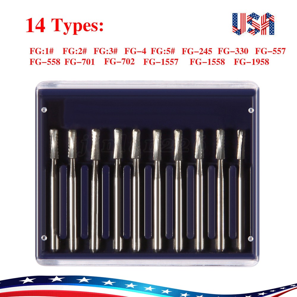 10-100 Dental FG Tungsten Carbide Burs Dills Round Type For High Speed Handpiece