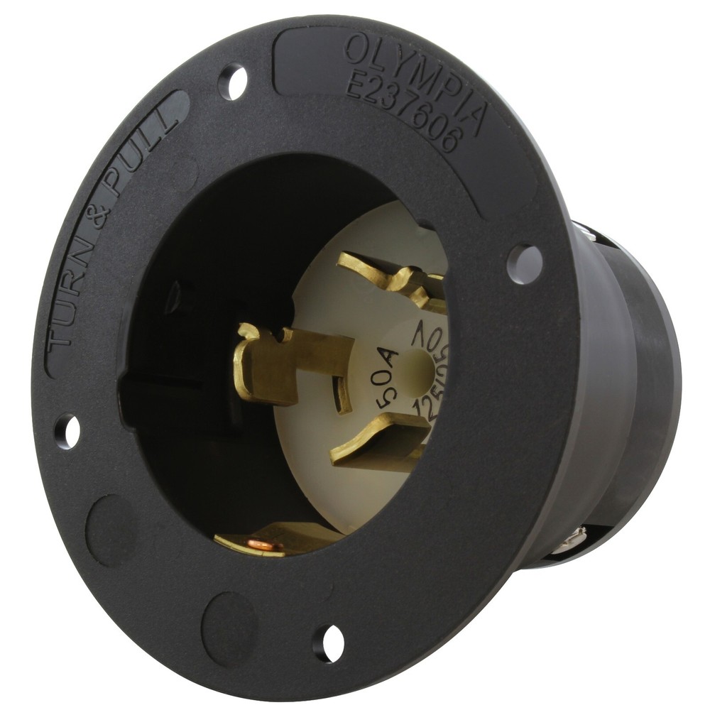 50 Amp 125/250 Volt CS6375 4-Prong Locking Male Plug Inlet Assembly by AC WORKS®