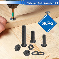 516Pcs Nuts and Bolts Assortment Kit 21-Sizes M3/M4/M5/M6 Nut Bolt Washer Assort