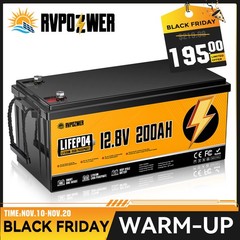 12V 200Ah Lithium LiFePO4 Battery 2560Wh Built-in BMS Deep Cycle Marine RV Solar