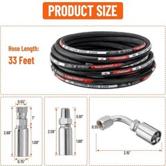33FT Hydraulic Hose + 16 Fittings Straight & 90° 1/4″ JIC Female & 1/4 NPTF Male