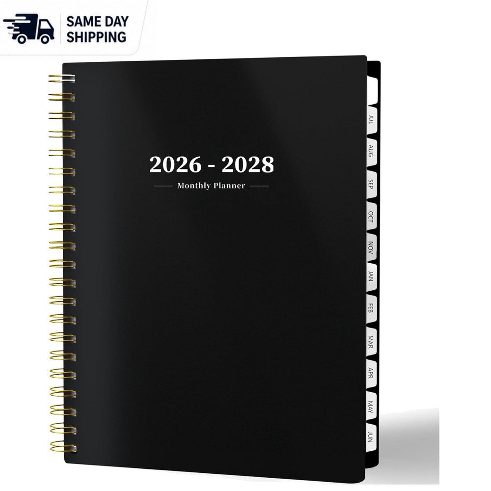 2026-2028 Academic Monthly Planner – 2- Organizer with Tabs, Black 8.5″x11″