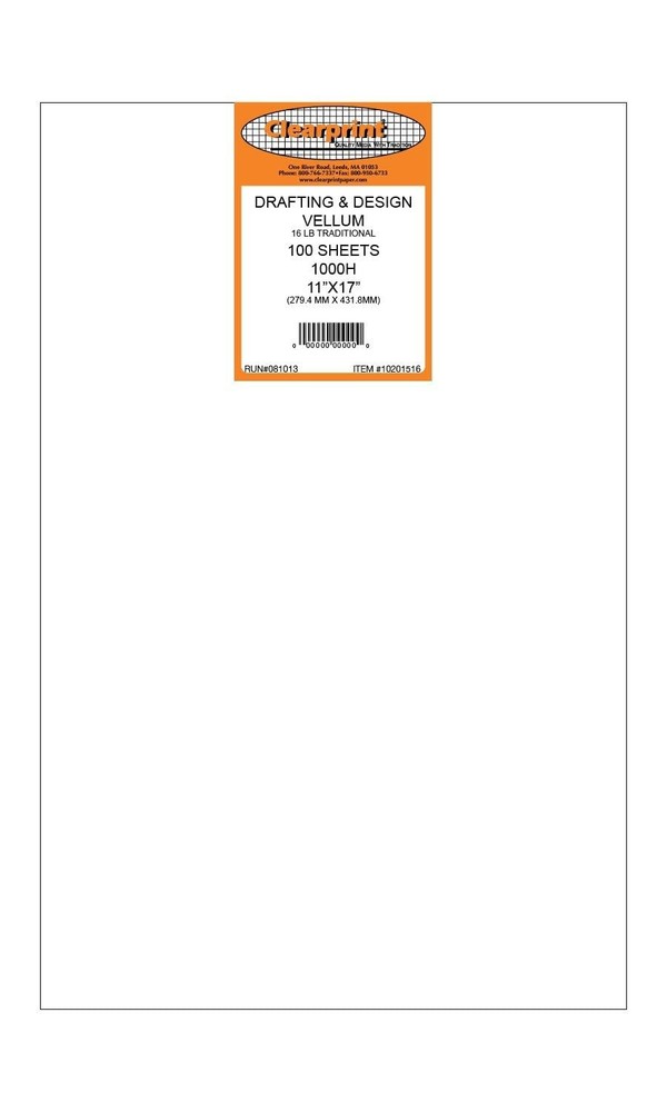 11″ x 17″ 1000H Design Vellum Sheets, 16 lb., 100% Cotton, 100 Sheets Per Pac…