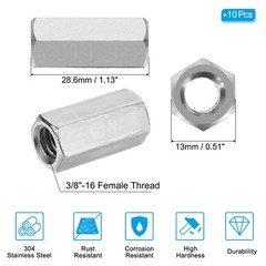 10Pcs 3/8″-16 UNC Hex Coupling Nuts 1.13″ Long Fully Threaded Rod Coupling Nut