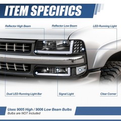 Auto Dynasty 4PCS LED DRL Headlights Assembly and Bumper Lamps Compatible with