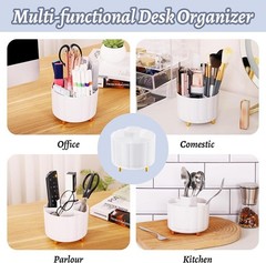 360 Rotating Pencil Pen Holder for Desk, White Pen Organizer with 6 Slots