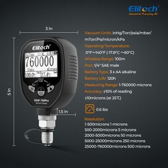 Elitech Full-Range Micron Gauge Wireless Vacuum Gauge w/Adaptor VGW-760pro