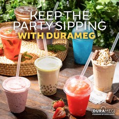 DURAMEG 12oz Clear PET Cups with Dome Lids 100 Pack | Disposable Smoothie Cups