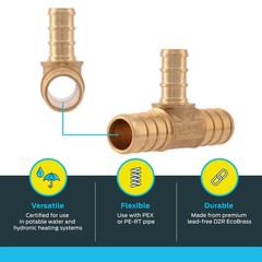SharkBite Brass Crimp Reducing Tee 1/2 Inch for PEX and PE RT Pipes
