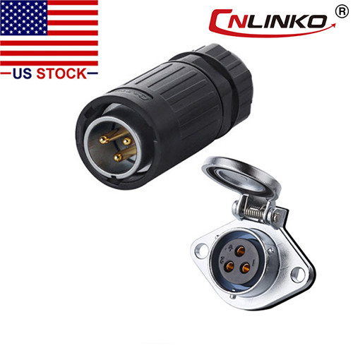 3 Pin Connector Male Plug & Female Socket Outdoor Waterproof IP67 Power Signal