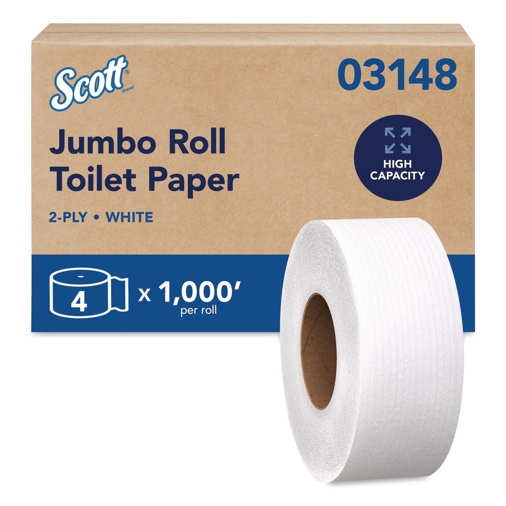 Scott 03148 3.55 in. x 1000 ft. 2-Ply Jumbo Roll Tissue – WT (4 Rolls/CT) New