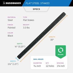 Sandbaggy 30″ Flat Steel Stakes For Concrete Forms With Nail Holes – Reusable