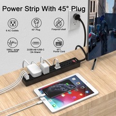 6Ft Power Strip Surge Protector 6 AC Outlets 3 USB Ports Extension Cord Black