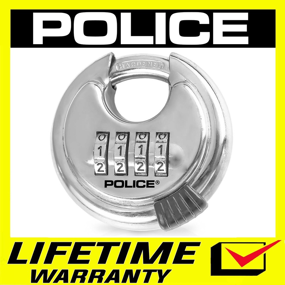 POLICE Combination Disc Padlock Stainless Steel Round Hardened Shackle Lock