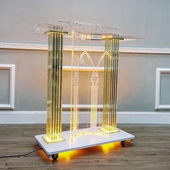 Acrylic Lighted LED Podium Lectern Church Pulpit Hostess Desk Casters 40″ Wide