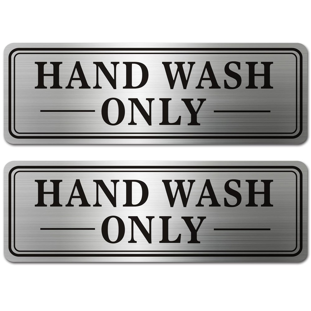 2 PCS Metal Stainless Steel Hand Wash Only Sign Self Adhesive 9×3 Inch