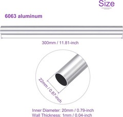 2-Pack 6063 Aluminum Tubing 22mm OD x 20mm ID for Versatile DIY Projects