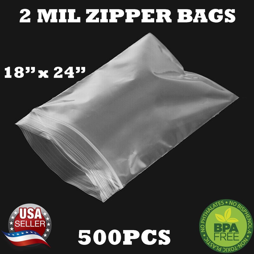 500 – 18″ x 24″ ZIP SEAL TOP LOCK BAGS CLEAR 2 MIL PLASTIC RECLOSABLE BAGGIES