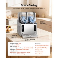Uimoso Dual-Tank Frozen Drink Slushy Machine 3Lx2 Slush Cold Beverage Maker Home
