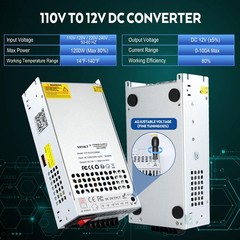 DC 12V 100A 1200W Switching Power Supply, 110V/220 V Power Supply AC to DC Co…