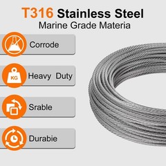 1/8″ wire cable, 100ft Wire Rope Metal Cable With Loop Sleeve And Steel Thimb…