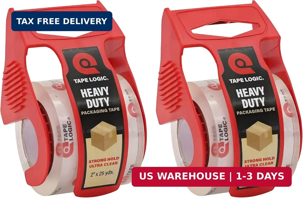 Tape Logic Heavy Duty Packing Tape with Dispenser (2 Pack) – 2.6 Mil Thick Clear